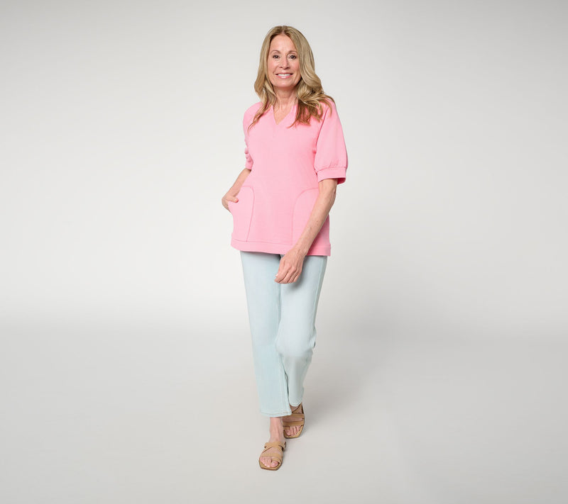 LOGO Lounge By Lori Goldstein Short Sleeve Split Neck Sweatshirt — View 5
