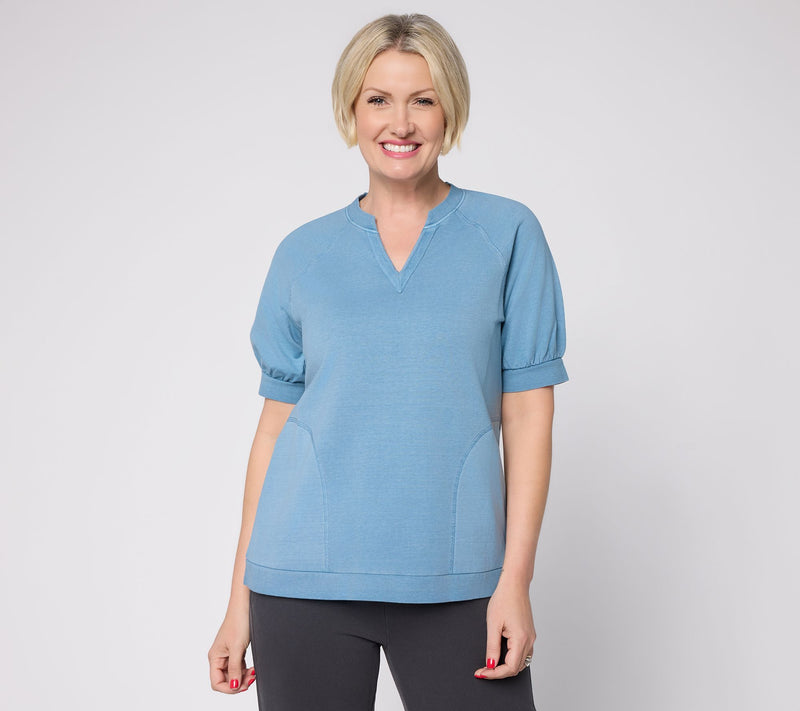 LOGO Lounge By Lori Goldstein Short Sleeve Split Neck Sweatshirt — View 12