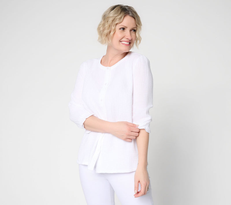 Denim & Co. Beach  Gauze Button Front 3/4 Sleeve Top — View 10