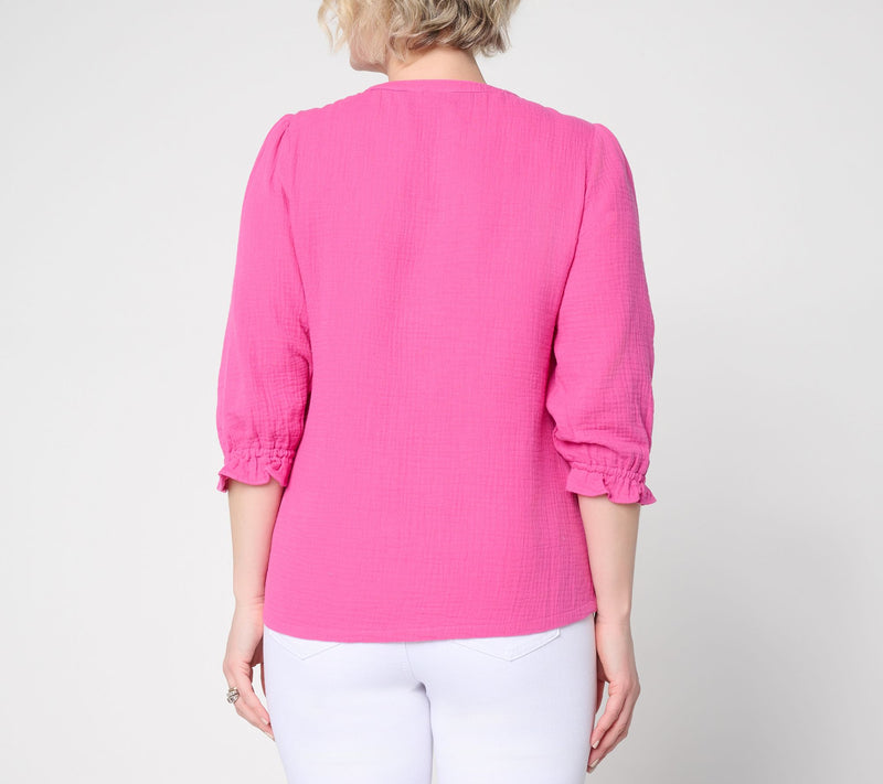 Denim & Co. Beach  Gauze Button Front 3/4 Sleeve Top — View 4