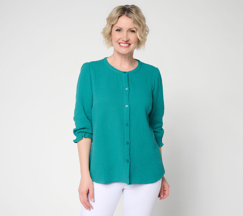 Denim & Co. Beach  Gauze Button Front 3/4 Sleeve Top — View 12