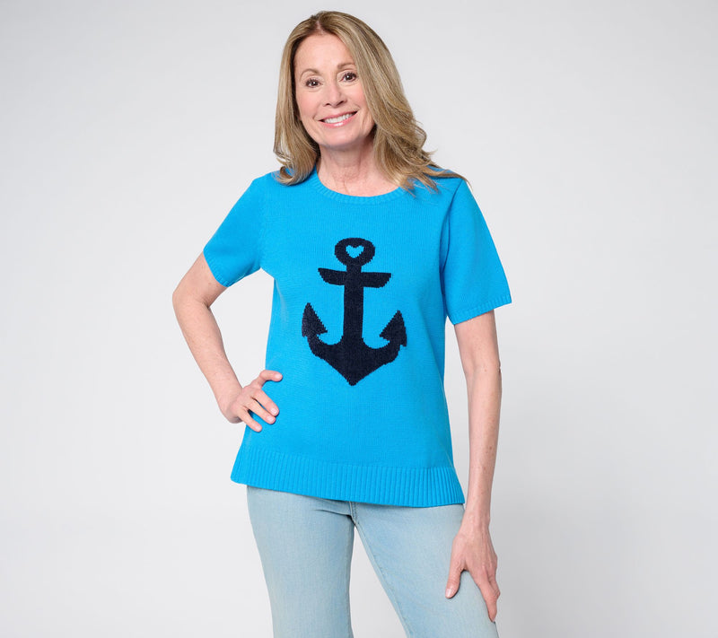 Belle Beach by Kim Gravel Preppy by the Sea Short Sleeve Sweater — View 11