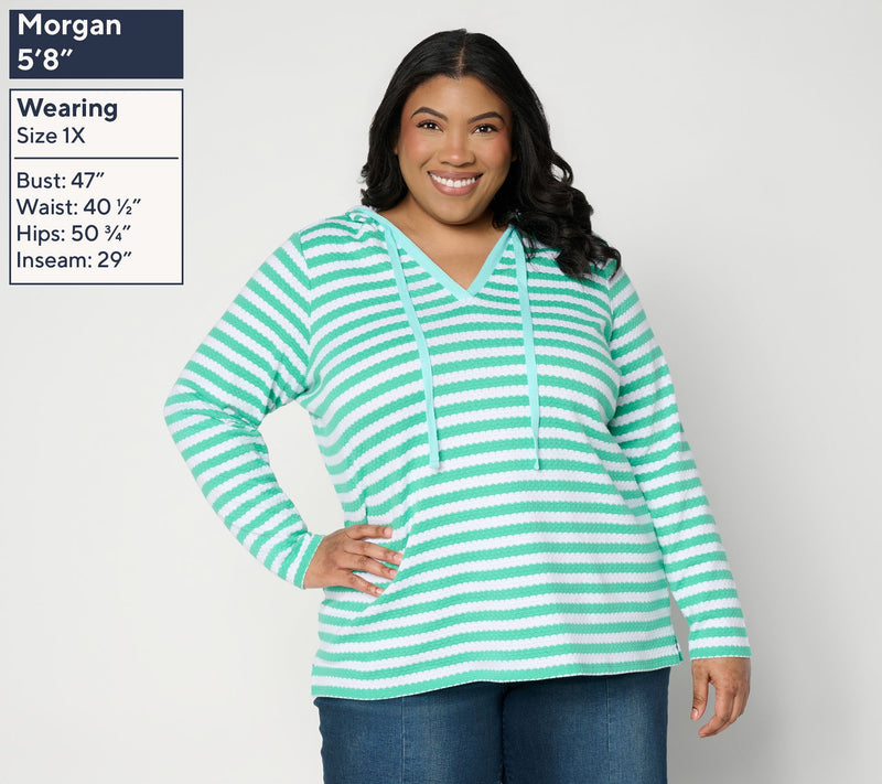Belle Beach by Kim Gravel Nautical Knit Contrast Trim Striped Hoodie — View 2