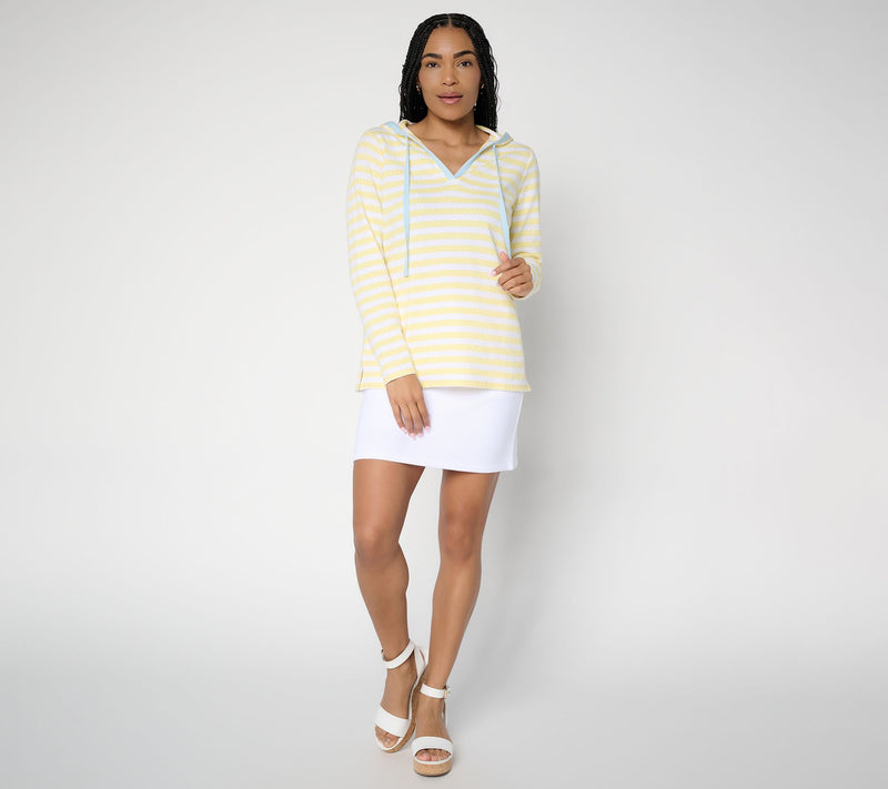 Belle Beach by Kim Gravel Nautical Knit Contrast Trim Striped Hoodie — View 5