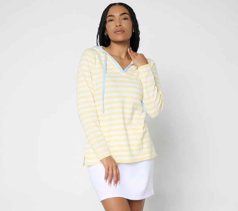 Belle Beach by Kim Gravel Nautical Knit Contrast Trim Striped Hoodie — Main view