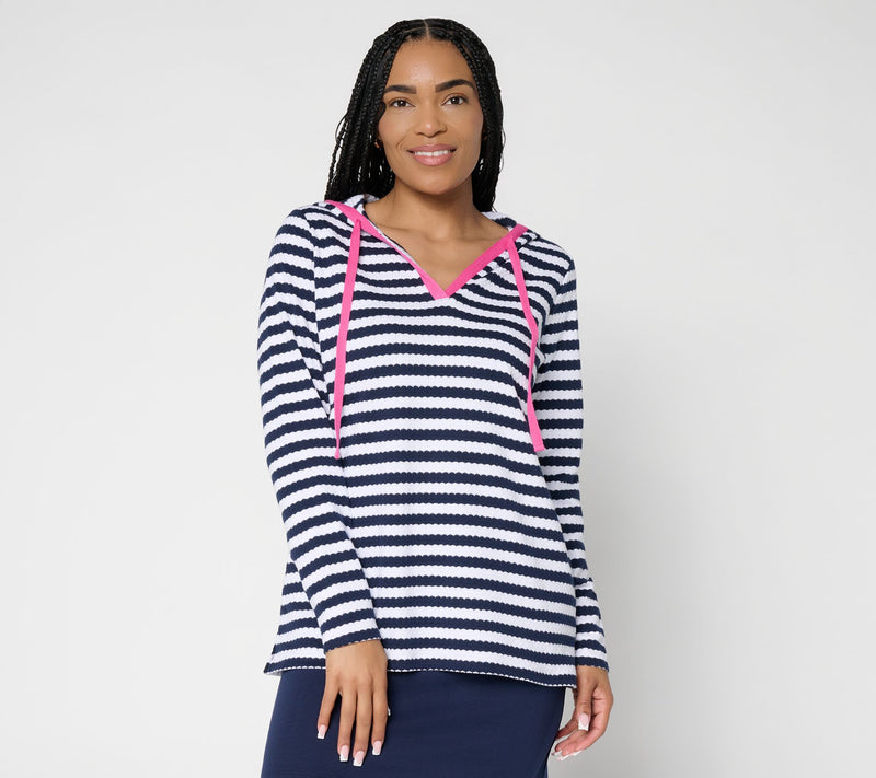 Belle Beach by Kim Gravel Nautical Knit Contrast Trim Striped Hoodie — View 12