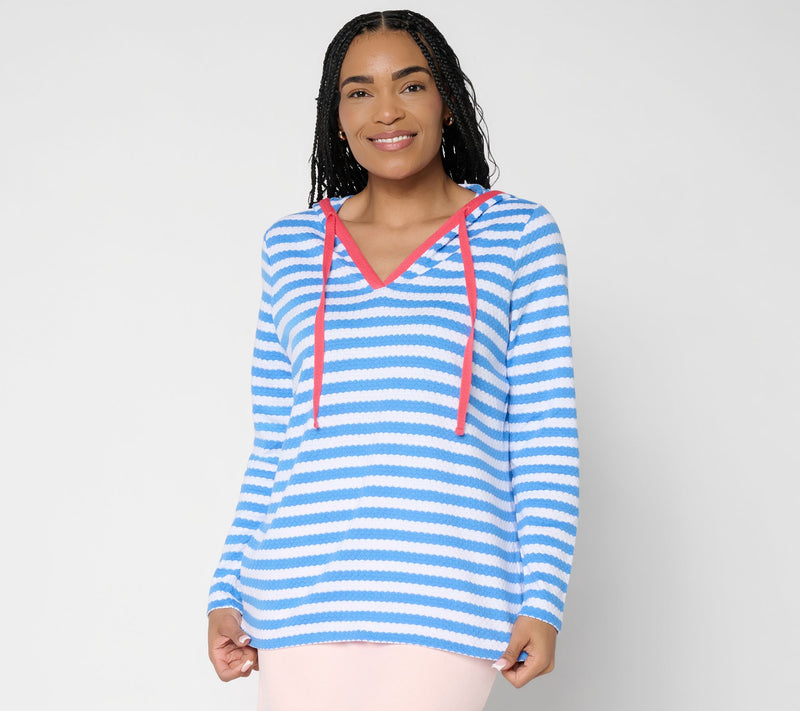Belle Beach by Kim Gravel Nautical Knit Contrast Trim Striped Hoodie — View 13