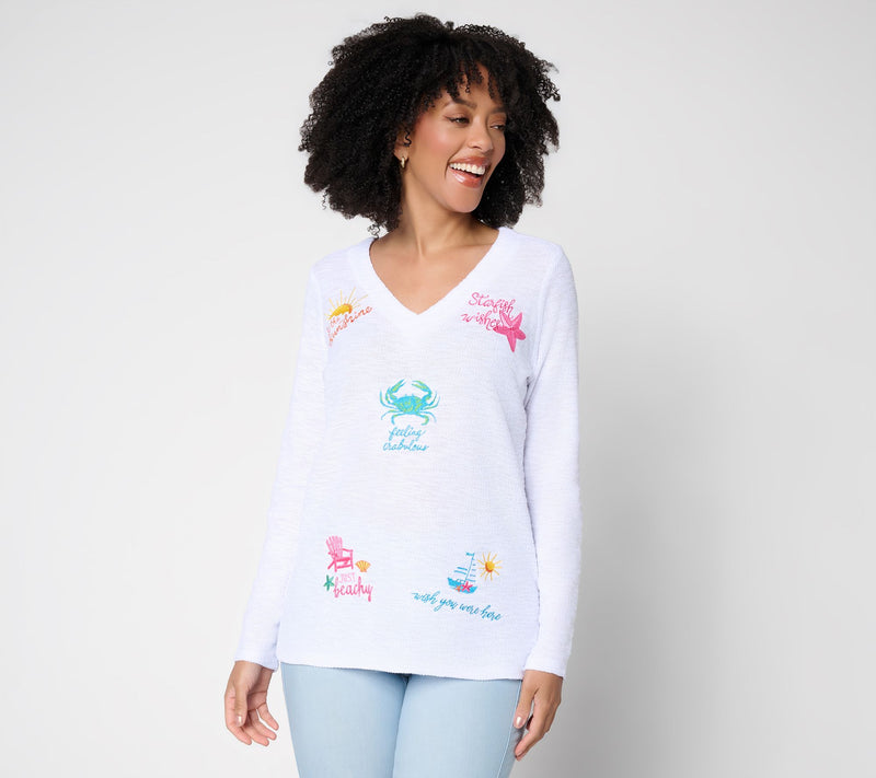 Belle Beach by Kim Gravel Sweatshirt Slub Sun & Sea V-Neck Top — View 11
