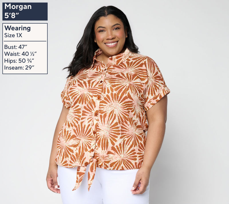 Belle Beach by Kim Gravel Cabana Knit Sunburst Sands Tie Front Shirt — View 2