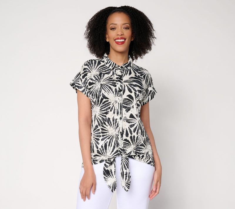 Belle Beach by Kim Gravel Cabana Knit Sunburst Sands Tie Front Shirt — View 10