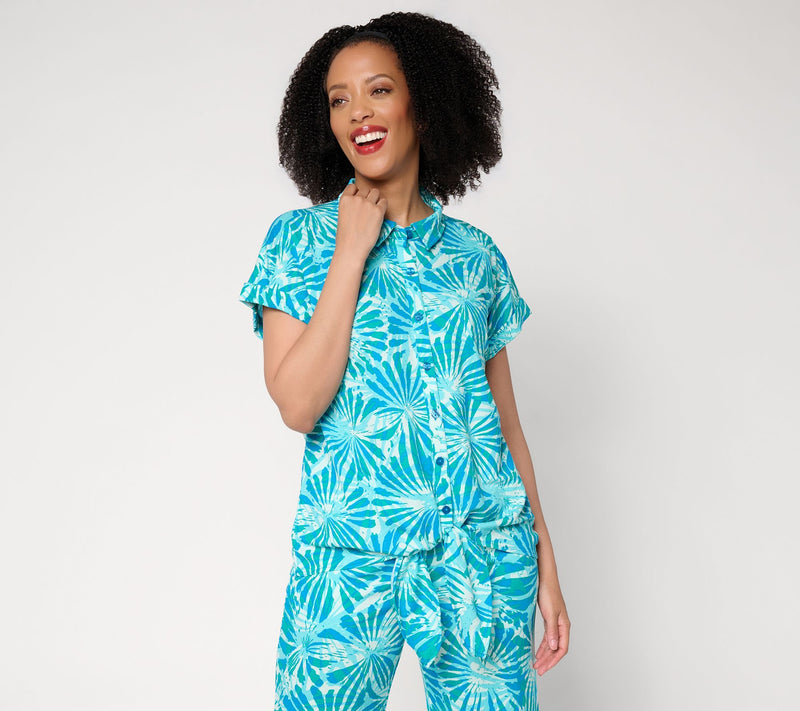 Belle Beach by Kim Gravel Cabana Knit Sunburst Sands Tie Front Shirt — View 11