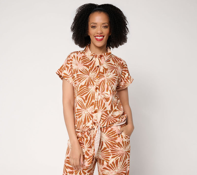 Belle Beach by Kim Gravel Cabana Knit Sunburst Sands Tie Front Shirt — View 12