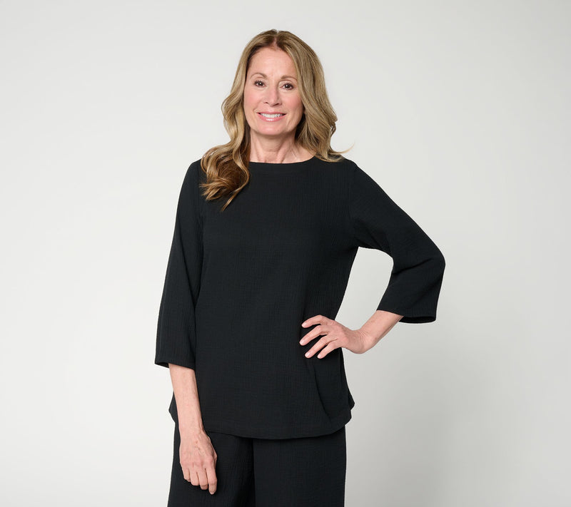 Joan Rivers Marshmallow Gauze Button-Back 3/4 Sleeve Top — View 11