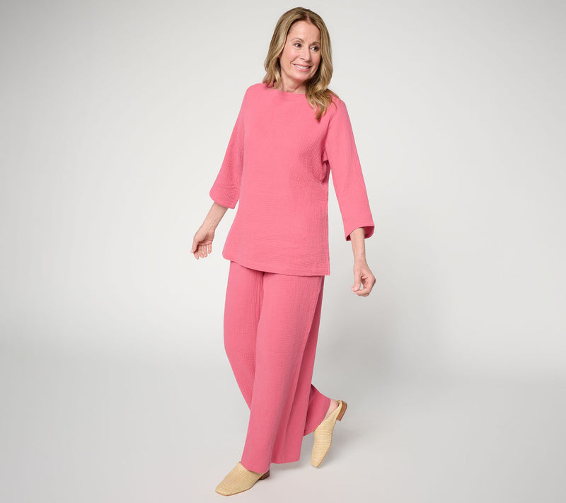 Joan Rivers Marshmallow Gauze Button-Back 3/4 Sleeve Top — View 5