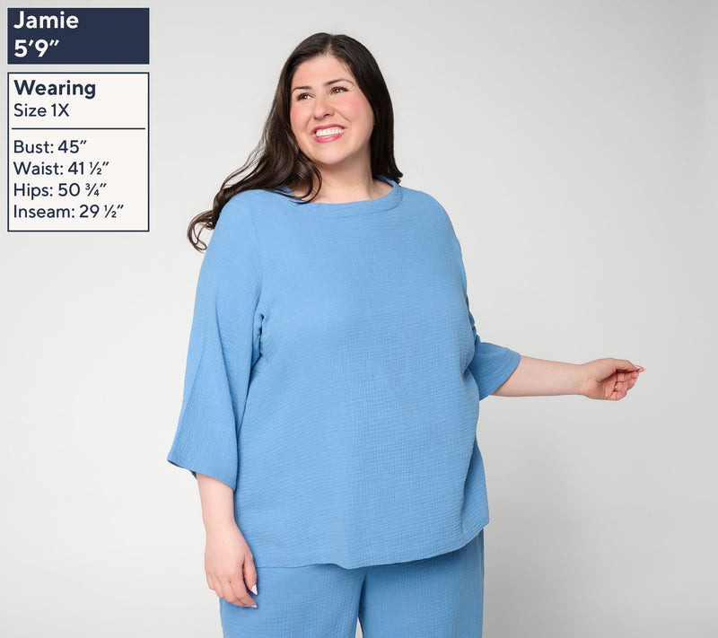 Joan Rivers Marshmallow Gauze Button-Back 3/4 Sleeve Top — View 2