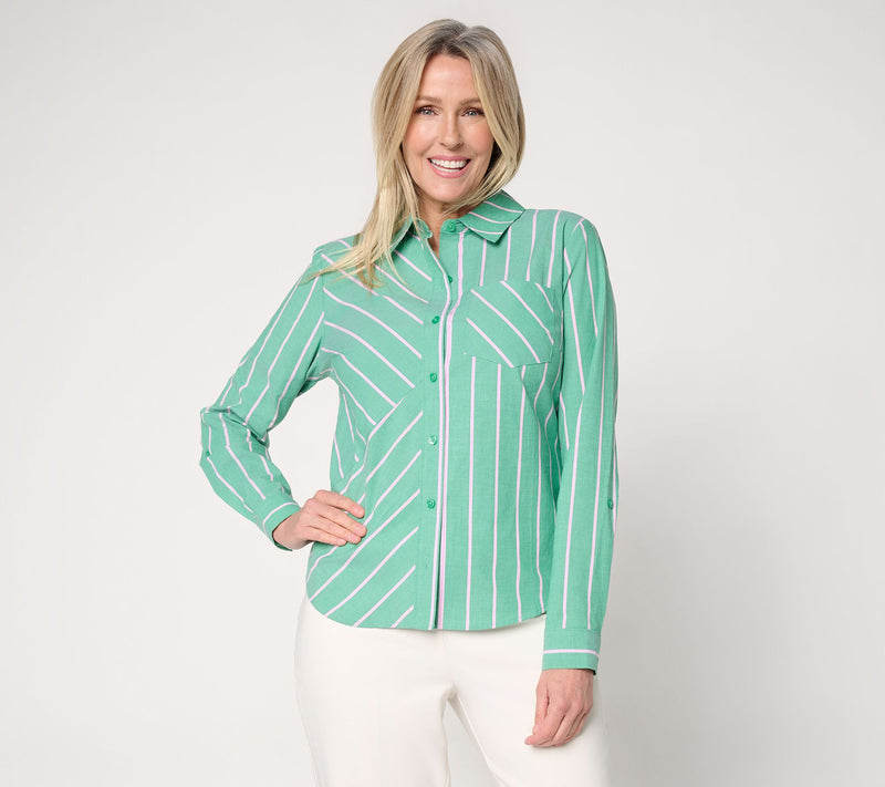 Joan Rivers Mixed Stripe Button-Front Girlfriend Shirt — Main view