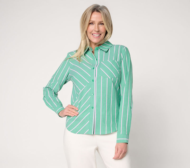 Joan Rivers Mixed Stripe Button-Front Girlfriend Shirt — View 12