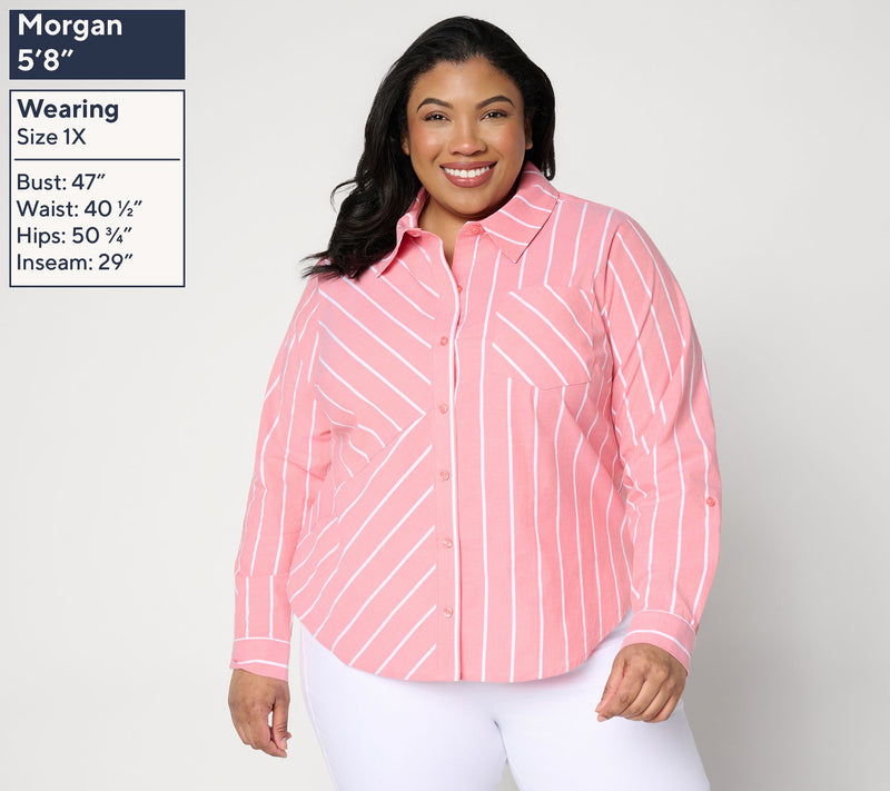 Joan Rivers Mixed Stripe Button-Front Girlfriend Shirt — View 2