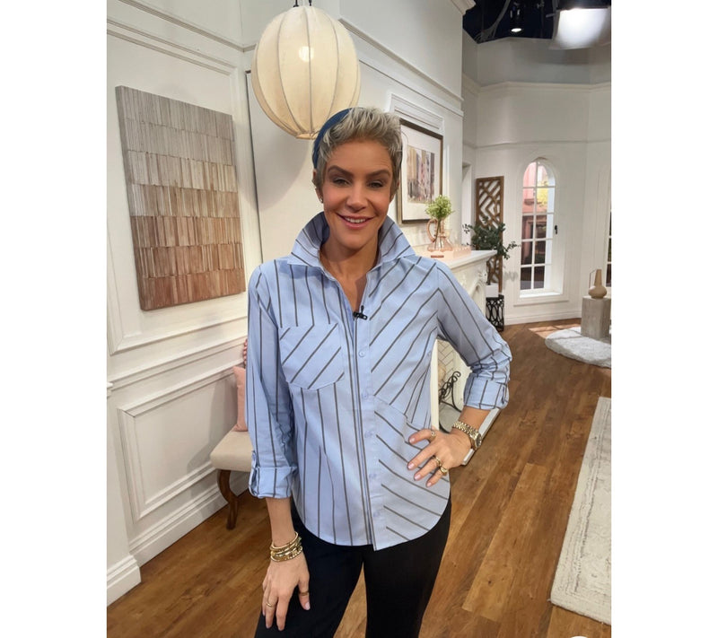 Joan Rivers Mixed Stripe Button-Front Girlfriend Shirt — View 6