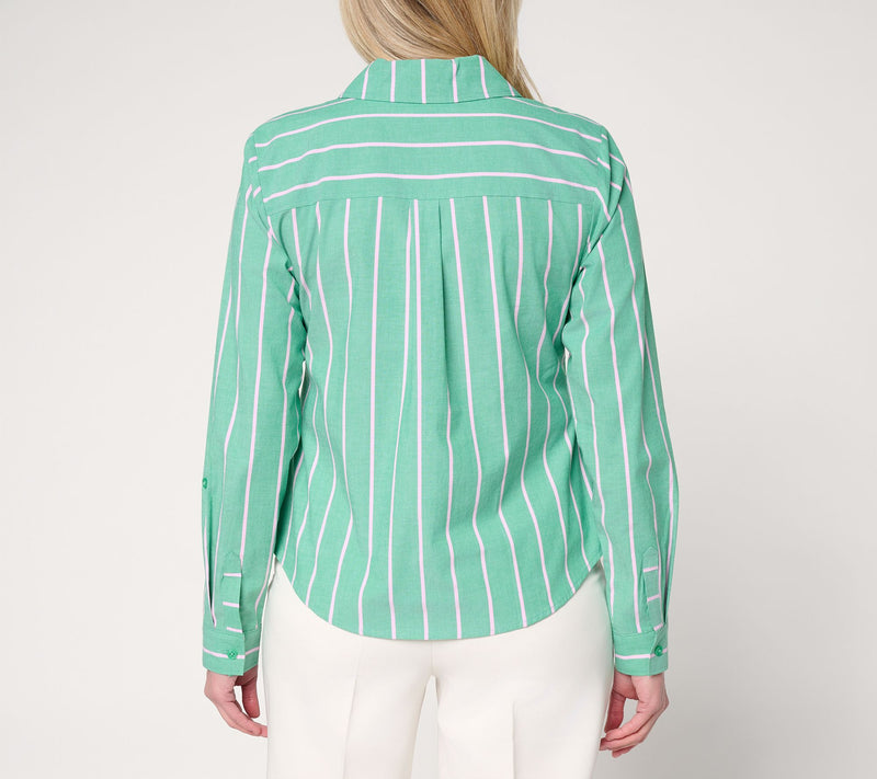 Joan Rivers Mixed Stripe Button-Front Girlfriend Shirt — View 3