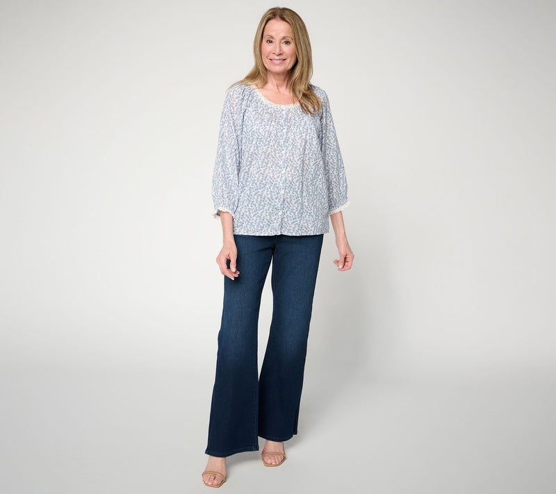 Me by Jennie Garth 100% Cotton Lace Detail Printed Blouse — View 5