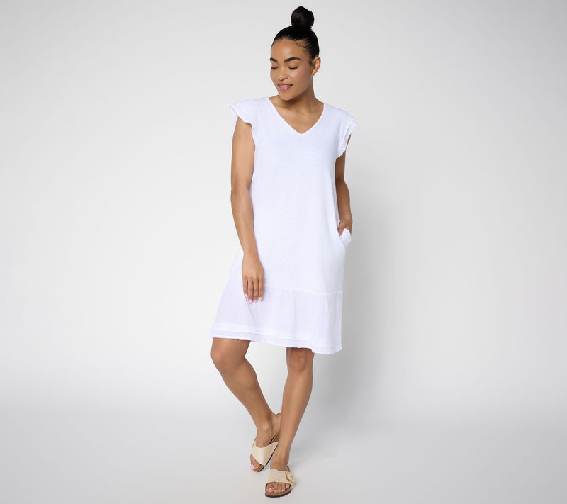 AnyBody Petite Cotton Slub Jersey and Gauze Mix Dress — View 16