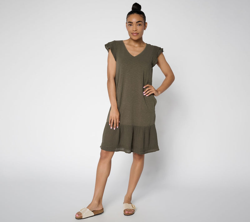 AnyBody Petite Cotton Slub Jersey and Gauze Mix Dress — View 19