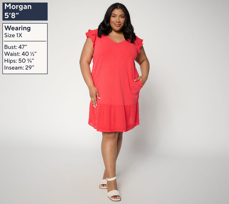 AnyBody Tall Cotton Slub Jersey and Gauze Mix Dress — View 2