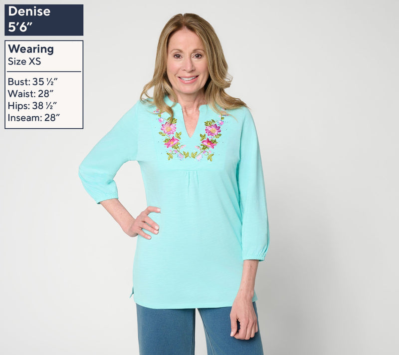 Quacker Factory Petal Perfection Embroidered Puff Sleeve Top — View 3
