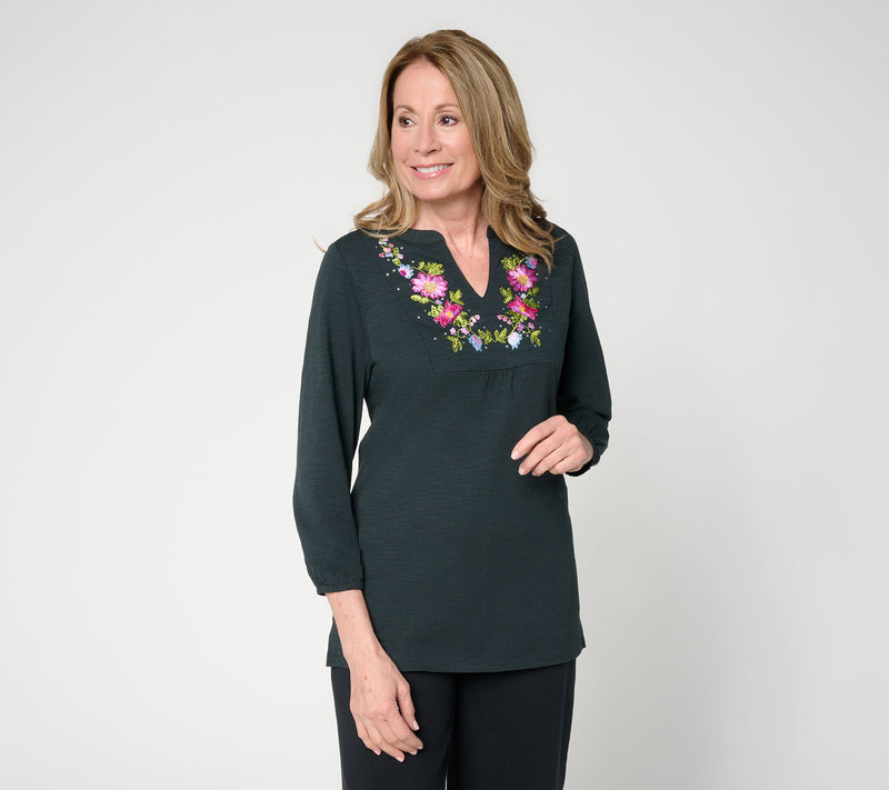 Quacker Factory Petal Perfection Embroidered Puff Sleeve Top — View 10