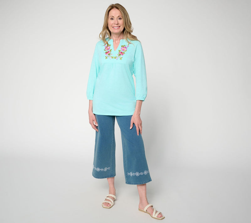 Quacker Factory Petal Perfection Embroidered Puff Sleeve Top — View 5