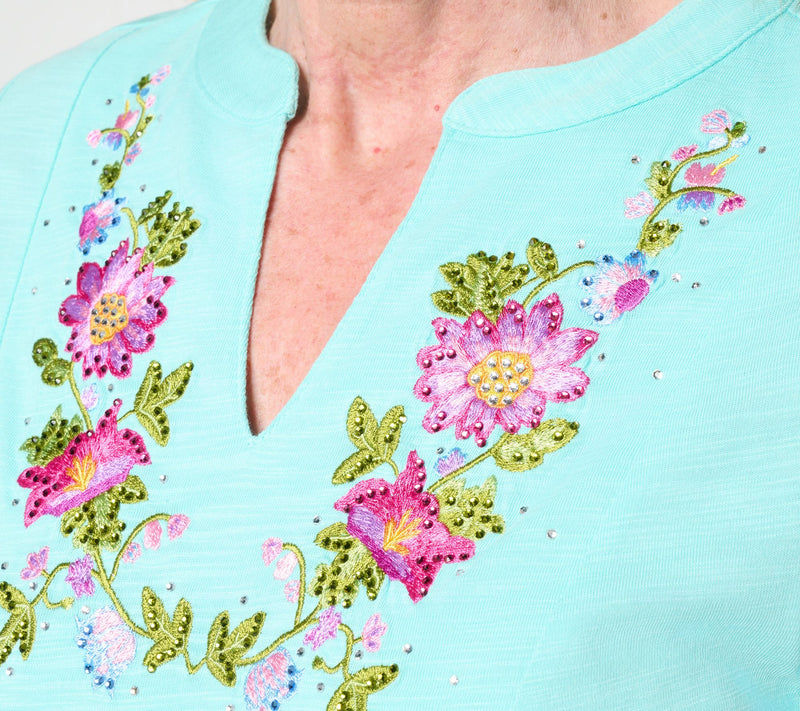 Quacker Factory Petal Perfection Embroidered Puff Sleeve Top — View 6