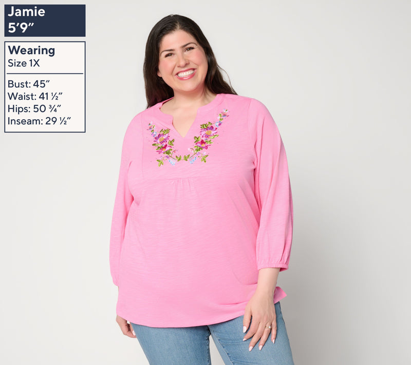 Quacker Factory Petal Perfection Embroidered Puff Sleeve Top — View 2
