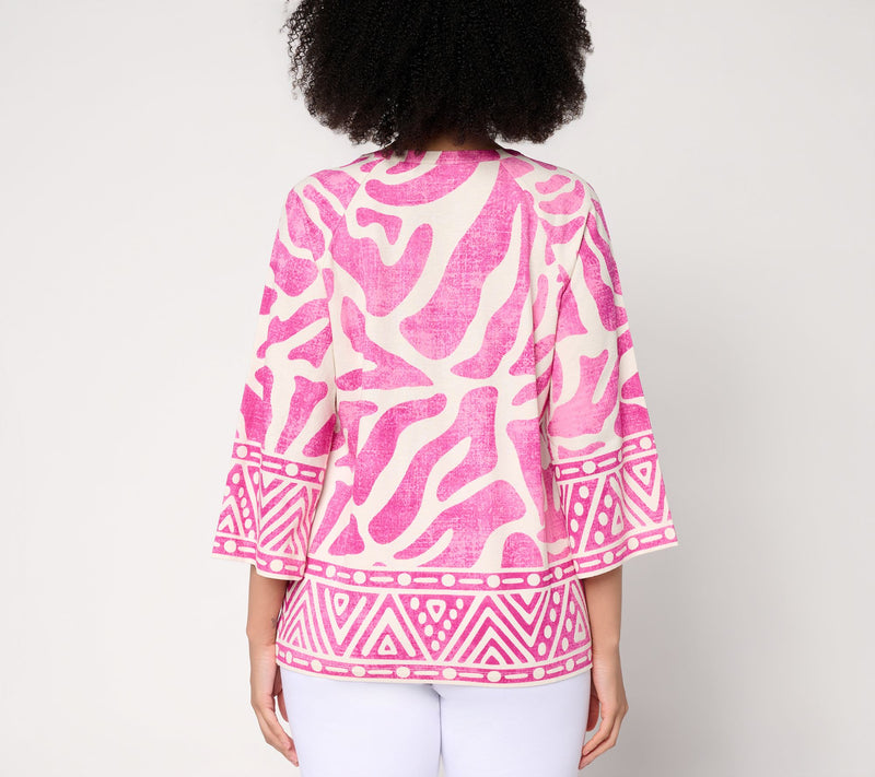 Belle by Kim Gravel Cabana Knit Stunning Border Print Top — View 6