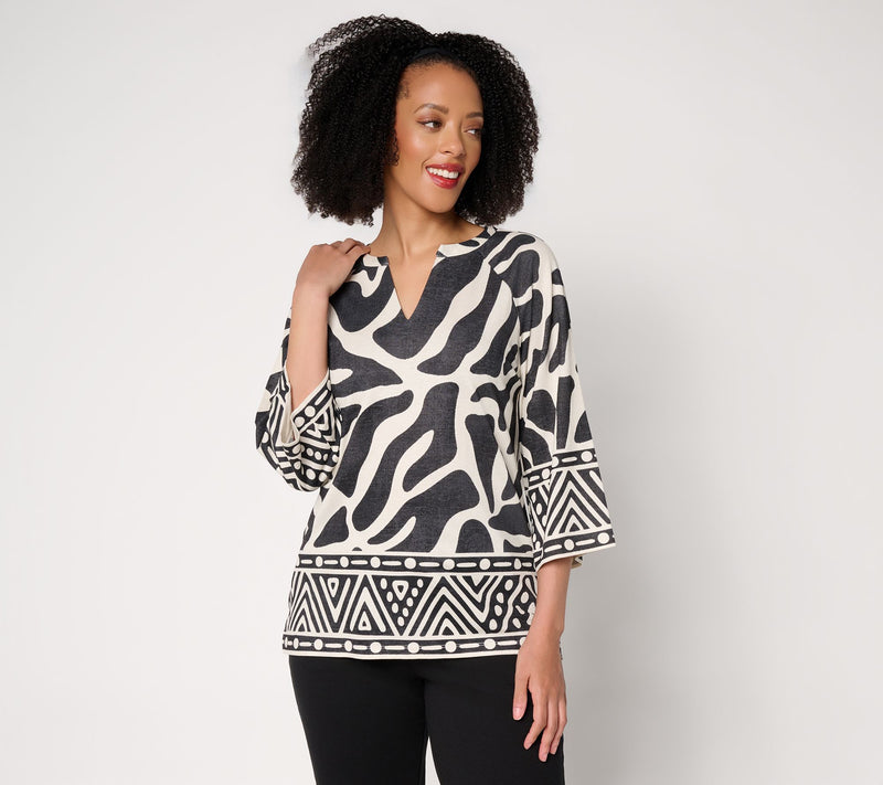 Belle by Kim Gravel Cabana Knit Stunning Border Print Top — View 12