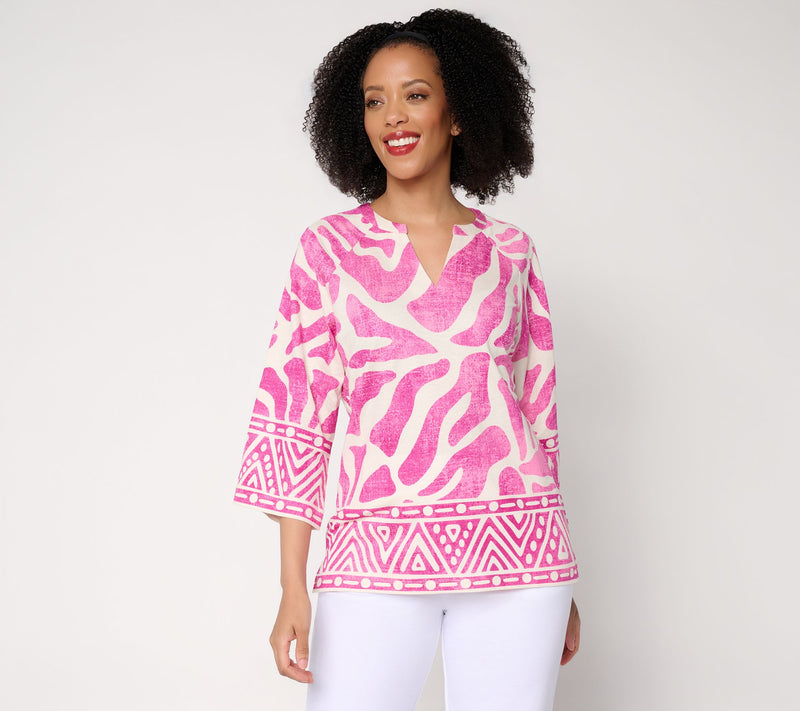 Belle by Kim Gravel Cabana Knit Stunning Border Print Top — View 13