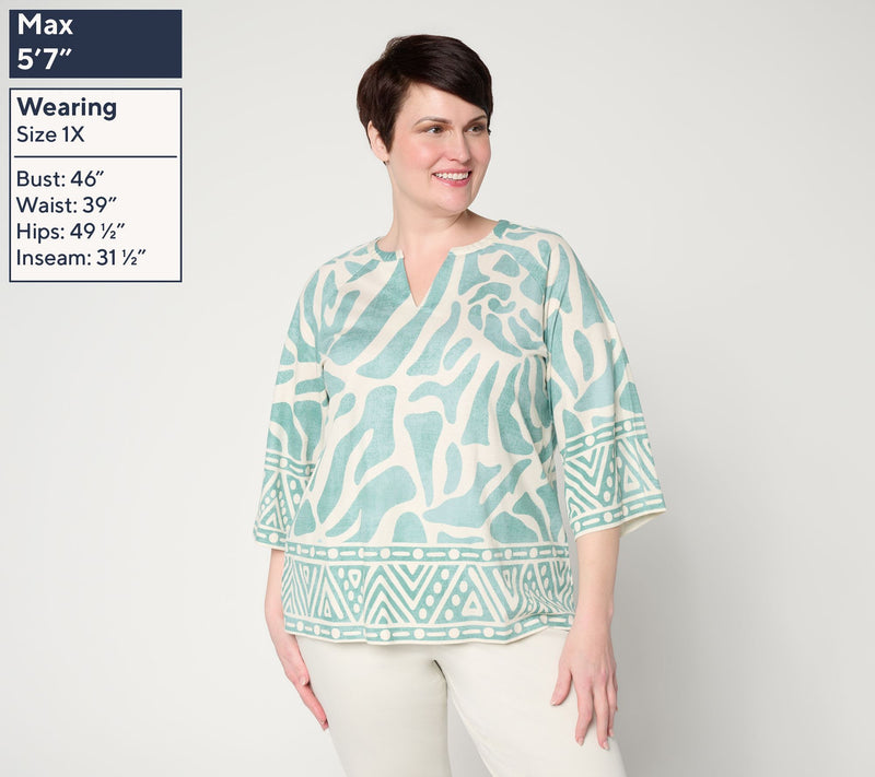 Belle by Kim Gravel Cabana Knit Stunning Border Print Top — View 4