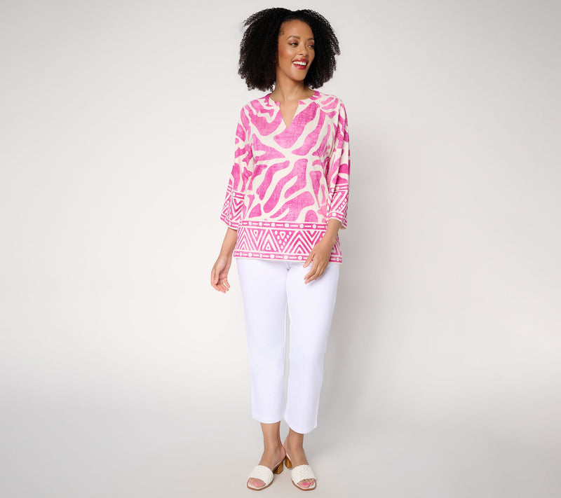 Belle by Kim Gravel Cabana Knit Stunning Border Print Top — View 7