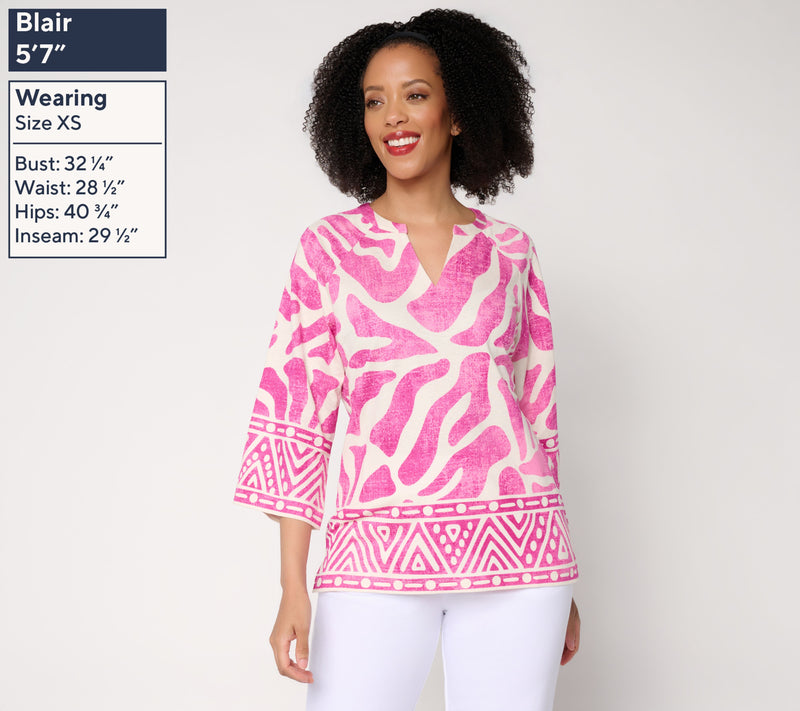 Belle by Kim Gravel Cabana Knit Stunning Border Print Top — View 5