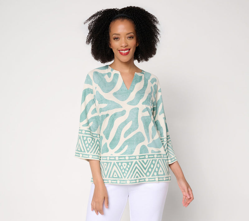 Belle by Kim Gravel Cabana Knit Stunning Border Print Top — View 14