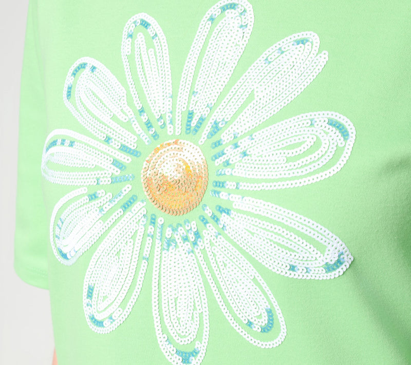 Quacker Factory Daisy Delight Sequin Elbow Sleeve Top — View 6