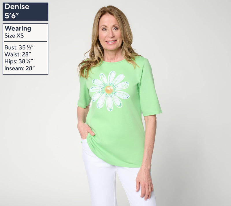 Quacker Factory Daisy Delight Sequin Elbow Sleeve Top — View 3