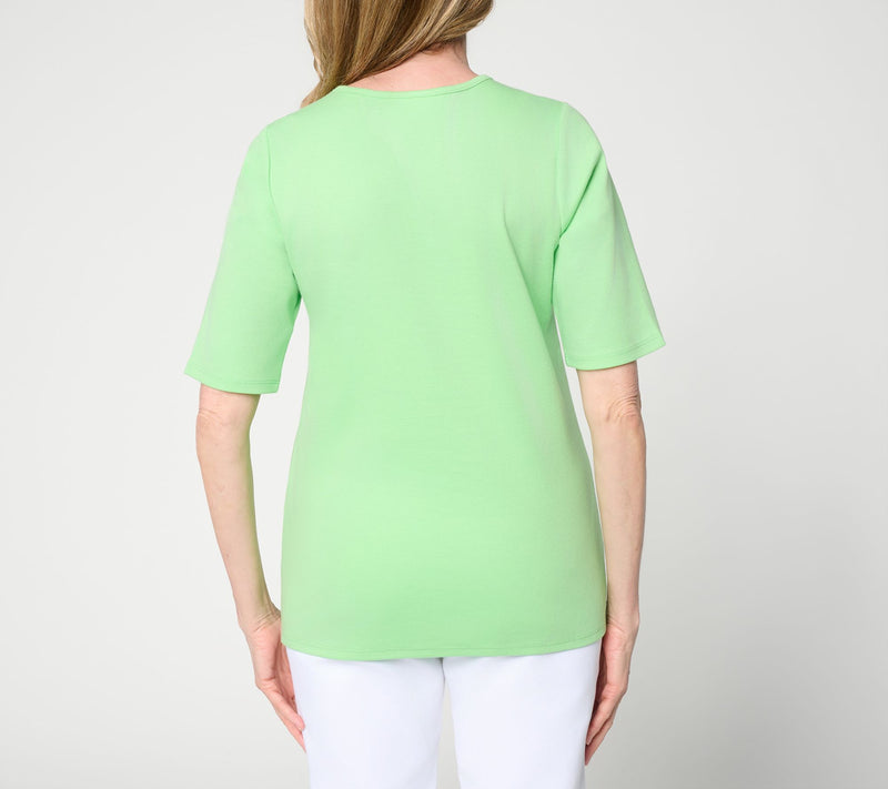 Quacker Factory Daisy Delight Sequin Elbow Sleeve Top — View 4