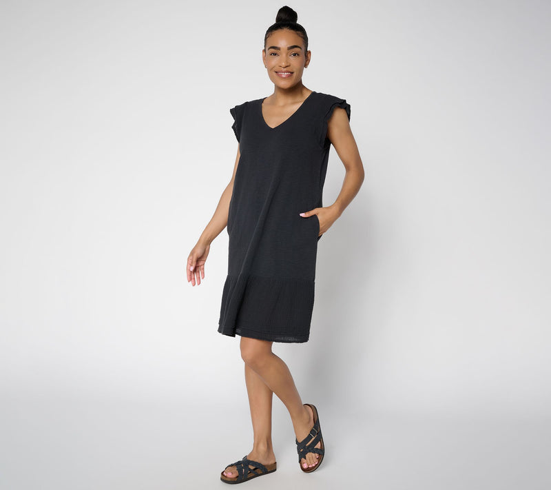 AnyBody Regular Cotton Slub Jersey and Gauze Mix Dress — View 14
