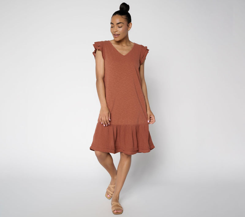 AnyBody Regular Cotton Slub Jersey and Gauze Mix Dress — View 17