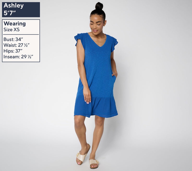 AnyBody Regular Cotton Slub Jersey and Gauze Mix Dress — View 3