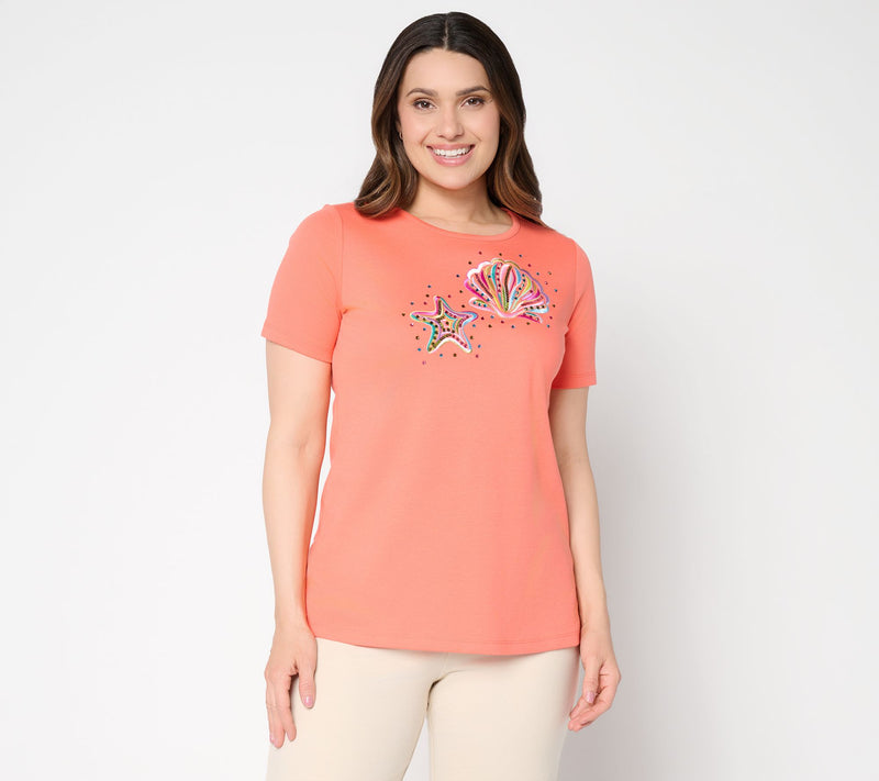 Quacker Factory Sea Shelling By the Sea Shore Short Sleeve Top — Main view