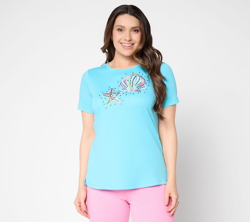 Quacker Factory Sea Shelling By the Sea Shore Short Sleeve Top — View 11
