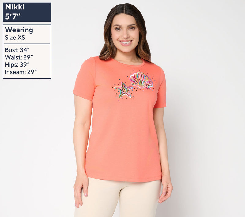 Quacker Factory Sea Shelling By the Sea Shore Short Sleeve Top — View 3