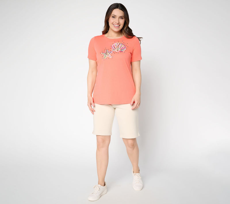 Quacker Factory Sea Shelling By the Sea Shore Short Sleeve Top — View 5